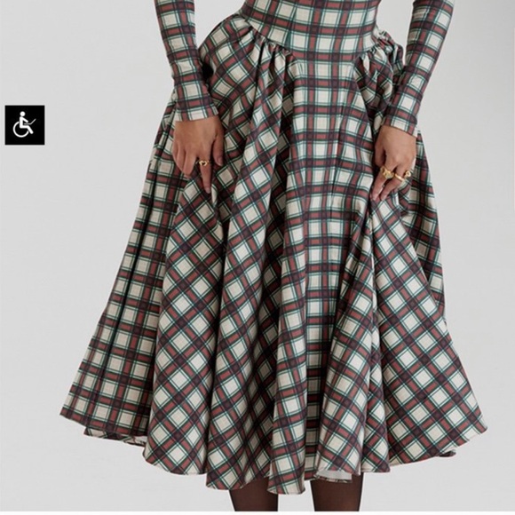 House of CB Plaid Long Sleeve Dress - Red, Green, White - Picture 2 of 6